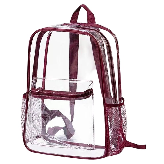 Gtoiithly School Clear Backpack for Teens Start Season Transparent Schoolbag Large Capacity Outdoor Backpack Transparent PVC Backpack Wine M