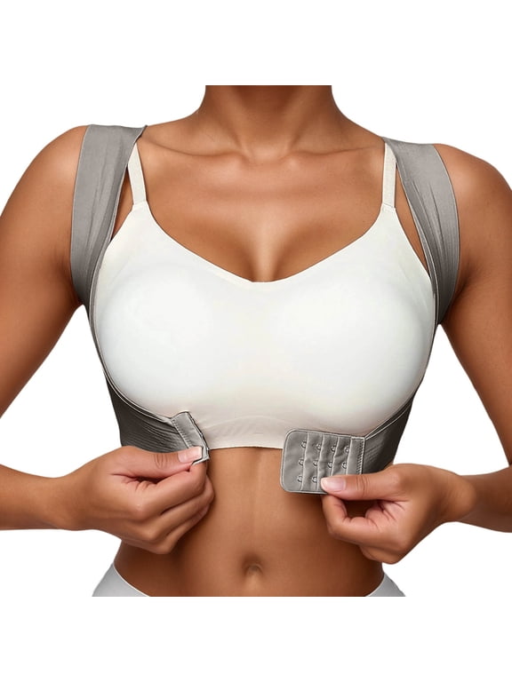 Seamless Shapewear Top with Front Closure, Back Posture Corrector for Women, Adjustable Chest Support Bra, Slouch Prevention Grey L