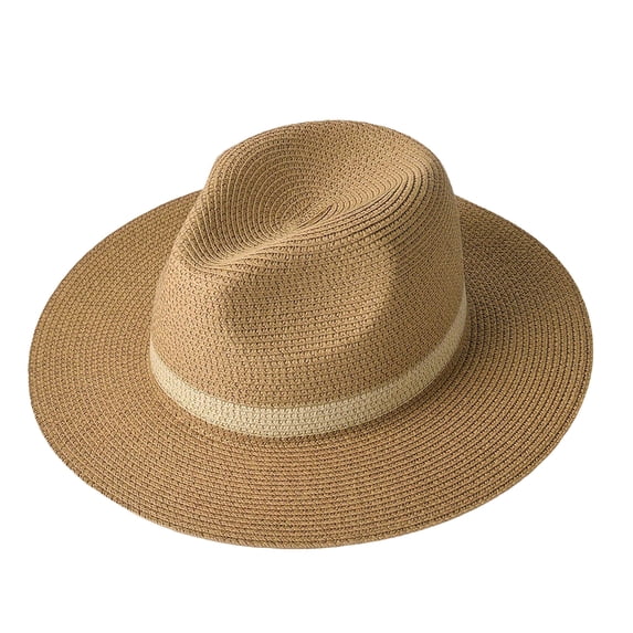 Gtoiithly Summer Panama Hat for Men and Women Vacation & Beach Straw Hat Jazz Hat Sun Hat Wide-Brimmed Fedora Khaki