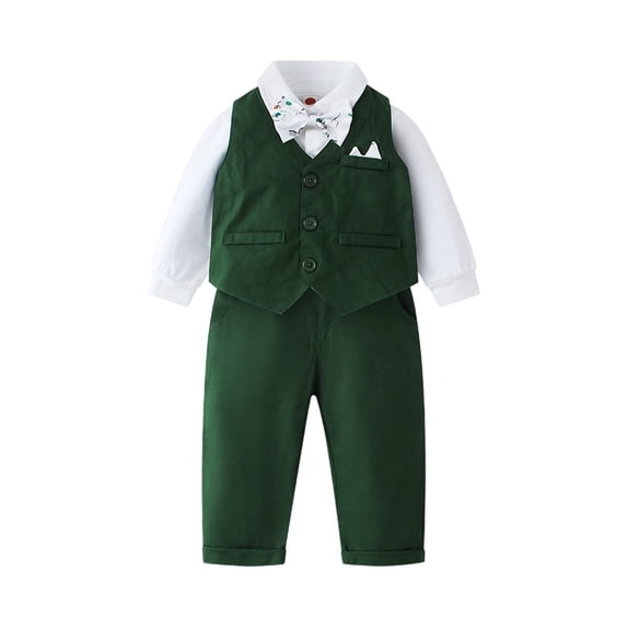Gtoiithly Toddler Baby Boys formal Suit Set Gentleman Tuxedo Outfit Dress Shirt Vest & Pants Occasion Wear Green 12-18 Months