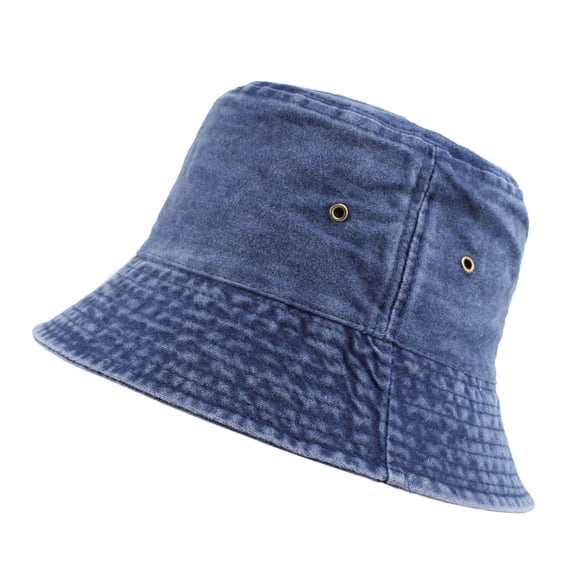Gtoiithly Women Men Bucket Hat, Wide Brim Washed Denim Cotton Outdoor Sun Hat Flat Top Cap for Fishing Hiking Beach Sports Navy
