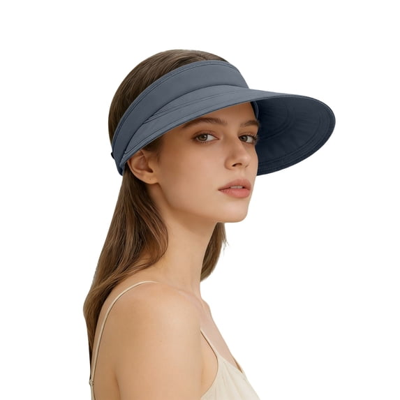 Gtoiithly Women Sun Visor Hats Wide Brim UPF 50+ UV Sun Protection Visor Hats Portable Roll up Beach Caps for Summer Vacation Grey