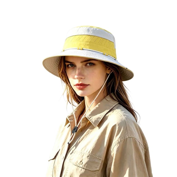 Gtoiithly Women Wide Brim Bucket Sun Hat with Chin Strap, Lightweight Outdoor UV Protection Fisherman Hat for Hiking Travel Beach Light Gray-B One Size