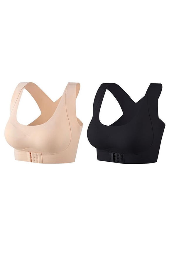 Women's 2 Pack Plus Size Front Closure Bra, Wireless Crisscross Back Bralette for All-Day Comfort & Support Black XL