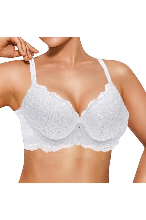 Women's Bra Sexy Lace Push-Up Bra Deep V-Neckline with Cleavage-Enhancing Effect, Thick Padding, Underwire Support, Comfortable and Versatile Everyday White 80A/36A