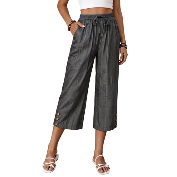 Gtoiithly Women's Casual High-Waisted Loose-Fit Jeans | Stylish Tencel Denim Capris with Pockets and Drawstring Waist Grey M