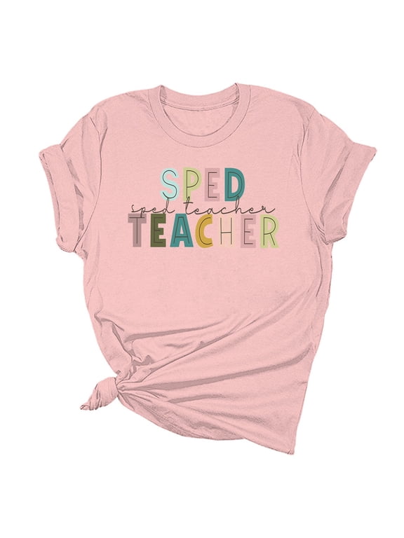 Women's Casual & Stylish Short-Sleeve T-Shirt, Teachers' Back-to-School Casual Short-Sleeve Top, Comfortable and Breathable, Suitable for Everyday Wear Pink-3 XL