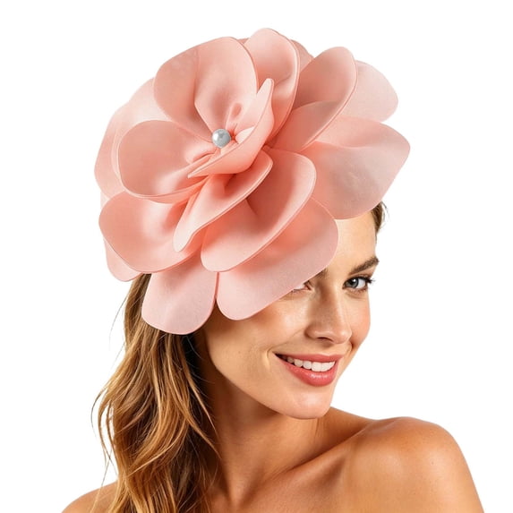 Gtoiithly Women's Elegant Flower Fascinator Hat, Feather Headpiece for Bridal Shower, Wedding, Formal Events & Light Pink1