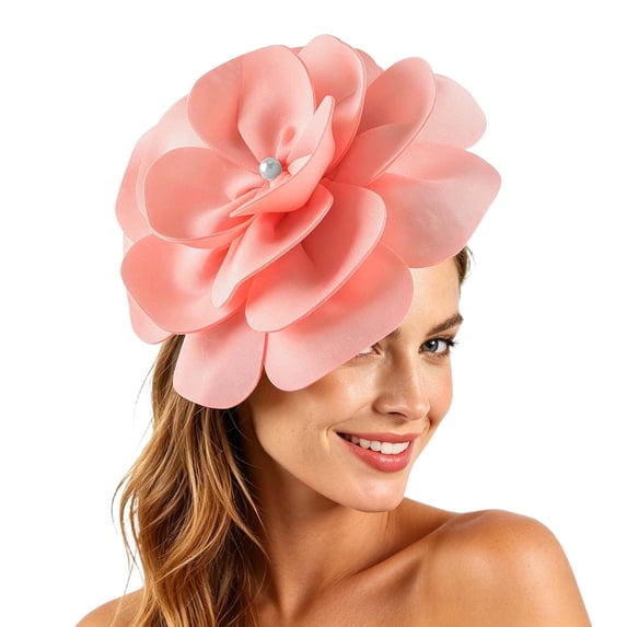 Gtoiithly Women's Elegant Flower Fascinator Hat, Feather Headpiece for Bridal Shower, Wedding, Formal Events & Light Pink2