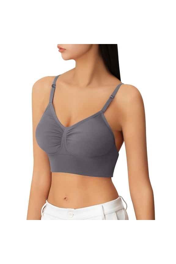 Women's Fashionable Seamless Push-Up Bra, Casual Comfort Wireless Bra with Pretty Shoulder Straps and Removable Pads Grey XL