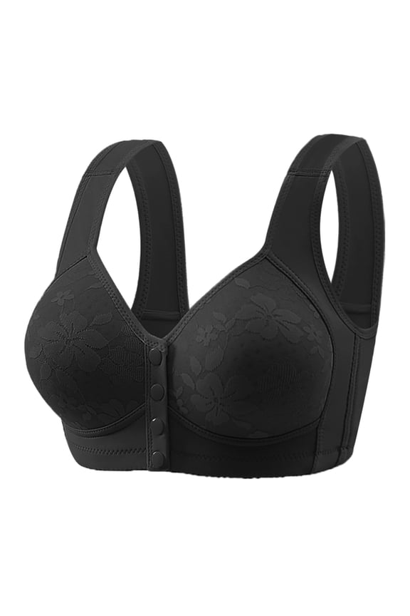 Women's Fixed Cup Front Buckle Underwear for The Elderly Plus Size Bra Without Underwire Thin Tank Top Bra Wireless Bras Black 36