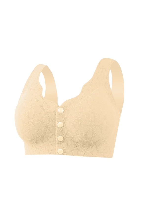 Women's Front Open Traceless Adjustable Fixed Cup Bra Vest Comfortable Support Seamless Machine Washable Beige XXL
