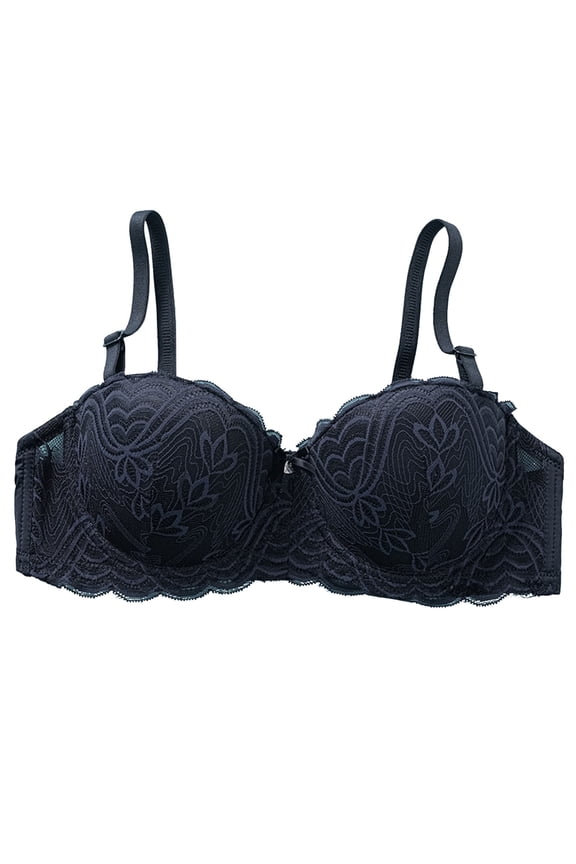 Women's Halved Cup Plus Size with Lace Ribbon and Steel Ring Supportive Non Sagging Design Stylish Fit Black 85