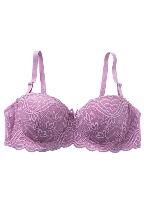 Women's Halved Cup Plus Size with Lace Ribbon and Steel Ring Supportive Non Sagging Design Stylish Fit Purple 85