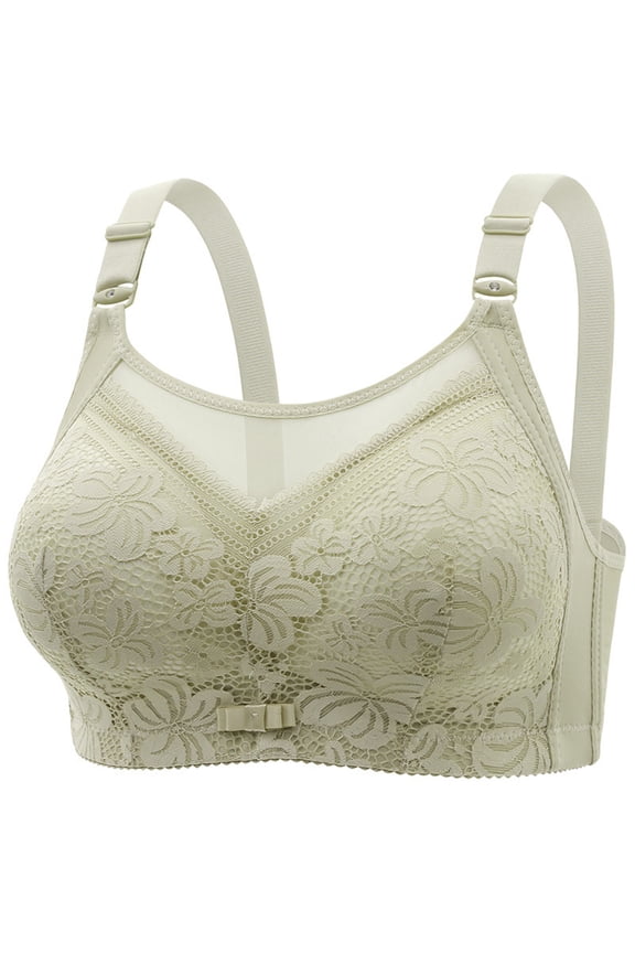 Women's Large Size Comfortable and Breathable Push-Up Lace Bra Without Wires for Big Breasts To Make Small Breasts Look Better Green 44
