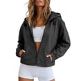 thumbnail image 1 of Gtoiithly Women's Lightweight Zip Up Hooded Windbreaker Jacket, Casual Loose Long Sleeve Outdoor Windproof Coat Daily Fashion Outerwear D-Black M, 1 of 4