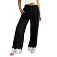 thumbnail image 1 of Gtoiithly Women's Pants Flowy Wide Leg Pants With Lace Trim Comfortable Stretchy High Waist Bottoms Cute Womens Trousers Black One Size, 1 of 2