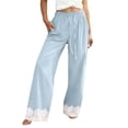 thumbnail image 1 of Gtoiithly Women's Pants Flowy Wide Leg Pants With Lace Trim Comfortable Stretchy High Waist Bottoms Cute Womens Trousers Blue One Size, 1 of 4
