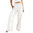 thumbnail image 1 of Gtoiithly Women's Pants Flowy Wide Leg Pants With Lace Trim Comfortable Stretchy High Waist Bottoms Cute Womens Trousers White One Size, 1 of 4