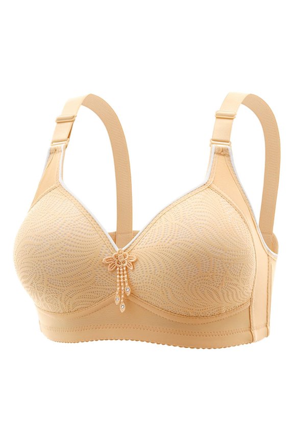 Women's Plus Size Wireless Comfort Bra, 3-Hook Back Closure Spacer Cup Bralette for Gentle Lift & Shape Khaki 36