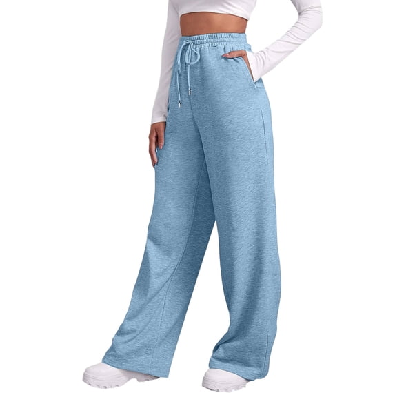 Gtoiithly Women's Straight Leg Low rise Sweat Pants Wide Leg Sweatpants Drawstring Elastic Low Waist Pants with Pockets Sky Blue S