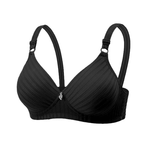 Gtoiithly Women's Striped Comfort Bra, Adjustable Straps, Wire-Free Support for Everyday Wear Black 36
