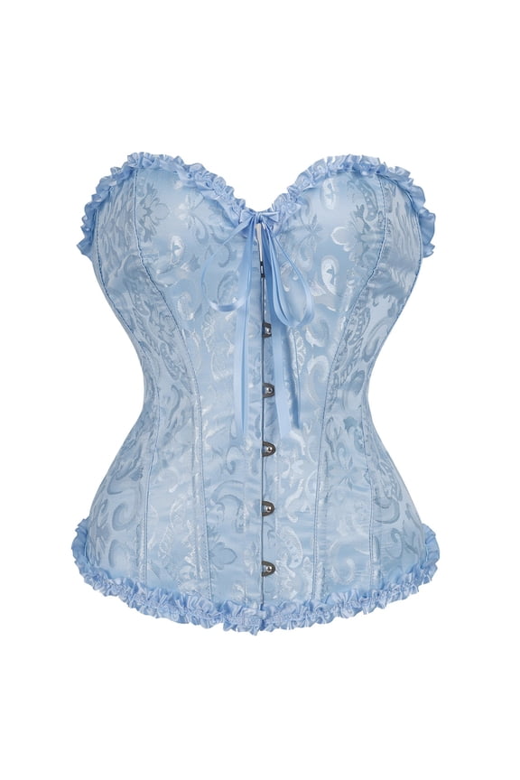 Womens Corset Top Strapless Vintage Floral Embroidery Patterns Lace Up Push Up Bustier Elegant Girdle for Women Blue M