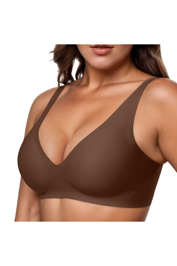 Womens Push Up Bra Women's Seamless Rip Comfortable Full Cup Bra Soft Wireless Support Everyday Wear Lightweight Breathable Design Brown L