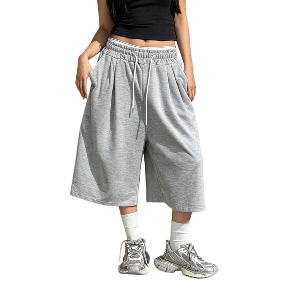 Gtoiithly Womens Wide Leg Cropped Pants Loose High Waisted Trousers with Pockets Casual Lightweight Comfy Sweatpants Dark Gray S