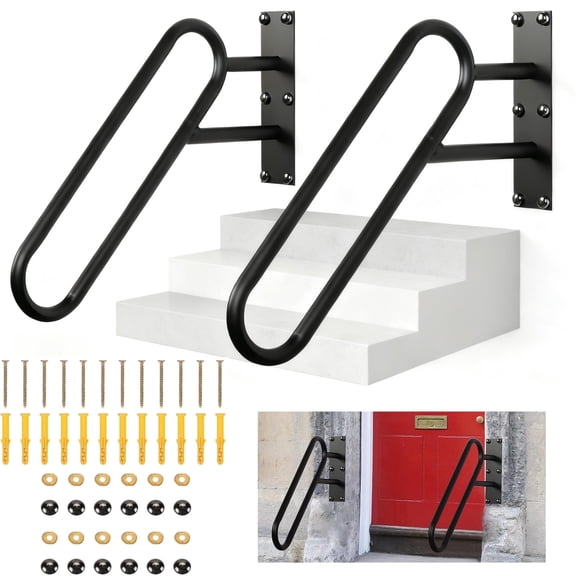 Gtouse 2 pack Wall Mounted Handrails for Outdoor Steps, Metal U-Shaped Handrails Safety Grab Bar for Garage, Porch, Garden
