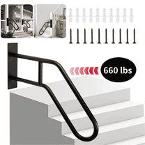 Gtouse 26"x19.7" Wall Mounted Handrail, Metal U-Shaped Hand Rails Non-Slip Grab Bars for Outdoor 1-3 Step Stairs, Black