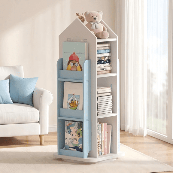 Gtouse 3 Tier Rotating Bookshelf, 360° Spinning Bookshelf, Wood Revolving Bookcase for Bedroom, Living Room