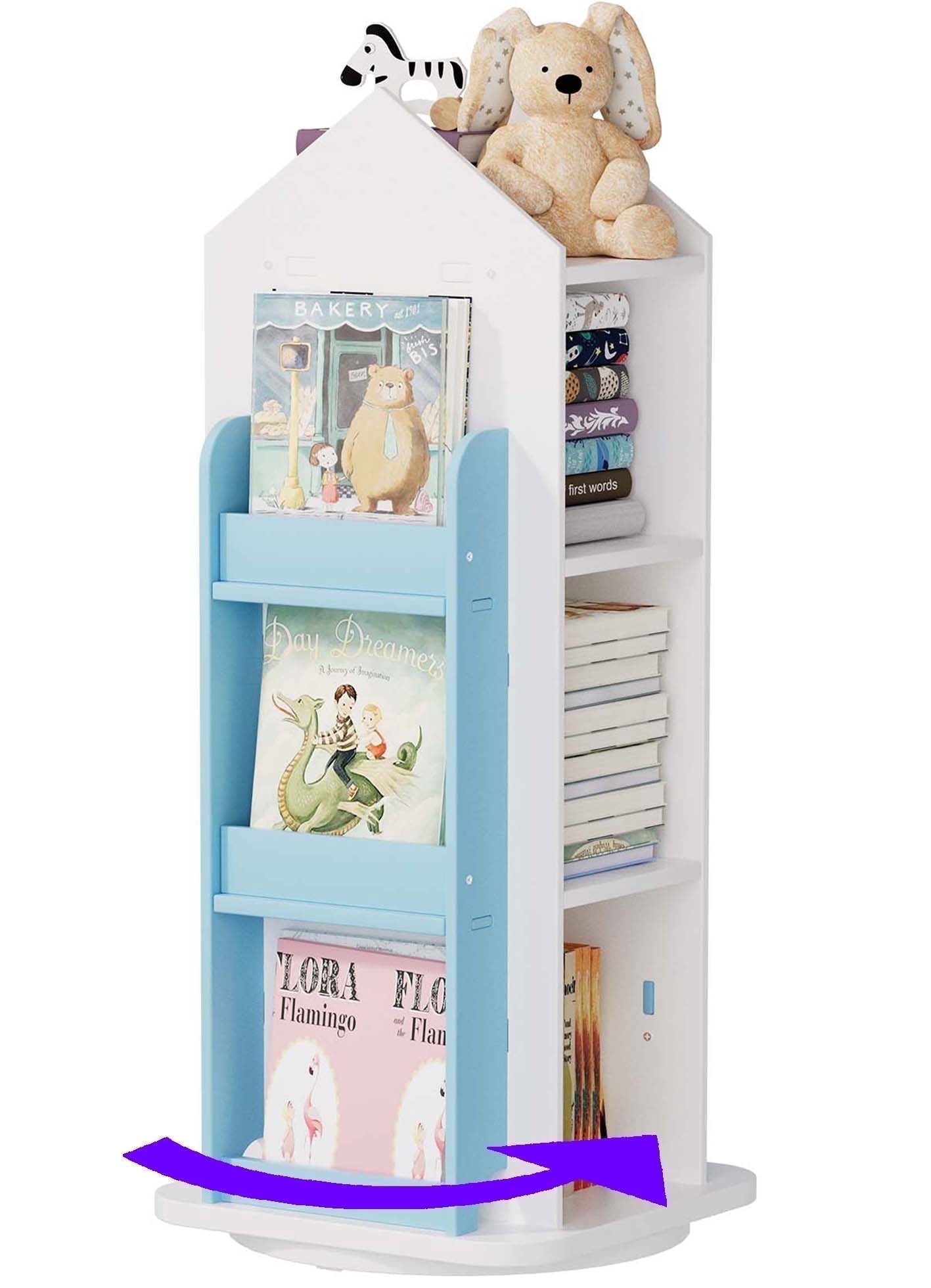 Gtouse 3 Tier Rotating Bookshelf, 360° Spinning Bookshelf, Wood Revolving Bookcase for Bedroom, Living Room