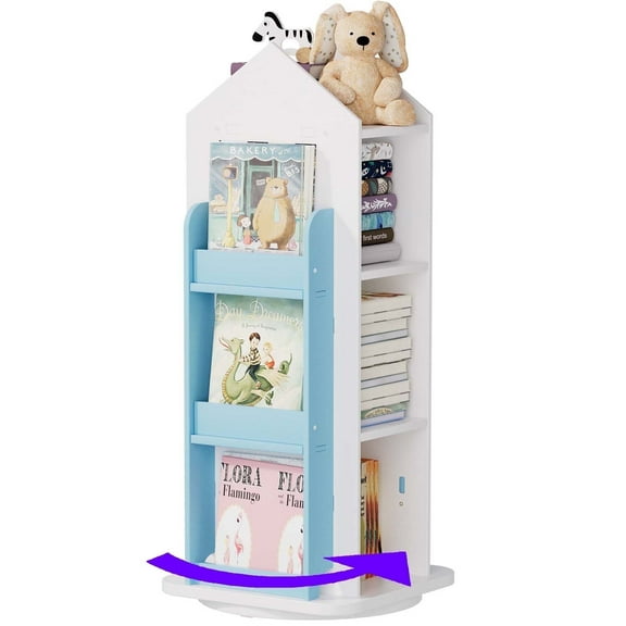 Gtouse 3 Tier Rotating Bookshelf, 360° Spinning Bookshelf, Wood Revolving Bookcase for Bedroom, Living Room