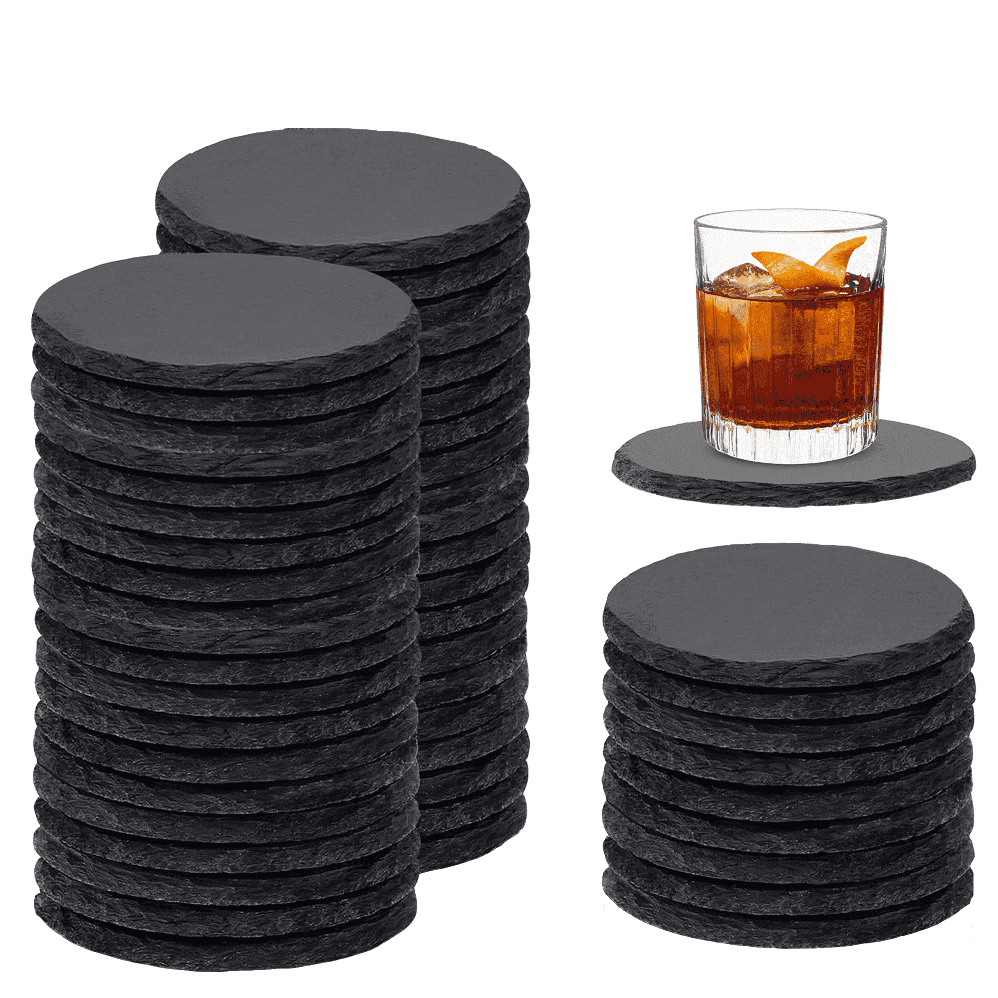 Gtouse 50 PCS Round Slate Coasters, 4 x 4 Inch Laser Engraving Blanks Stone Cup Coaster with Anti-Scratch Backing for Drink, Bar,  Home, Engraver, Gifts, Handmade, DIY(Black)