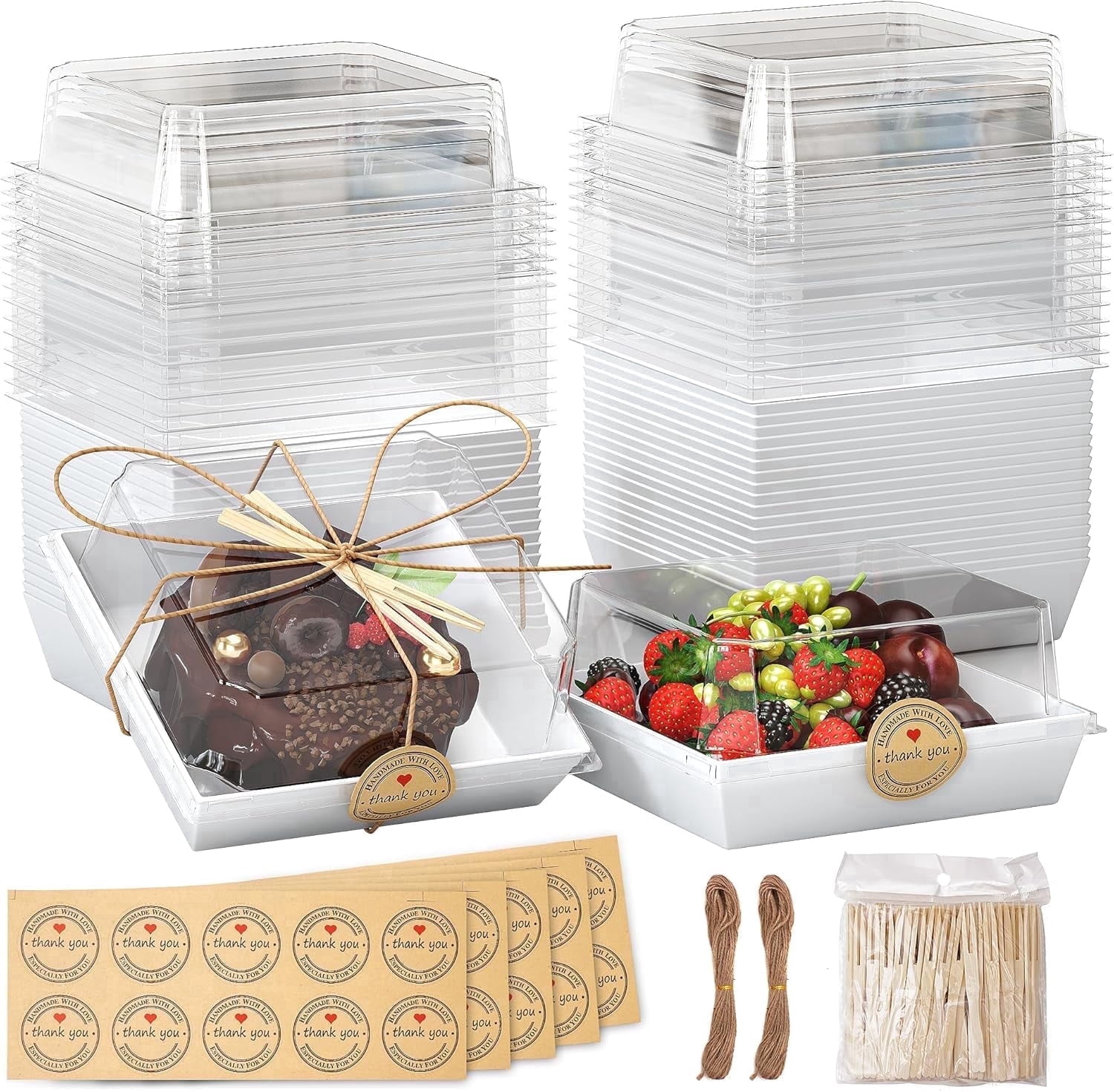 Gtouse 50 Pack Small Charcuterie Boxes with Clear Lids, Disposable To Go Food Containers, Paper Bakery Boxes Dessert Boxes for Cookie, Cupcakes, Mini Donuts and Strawberries