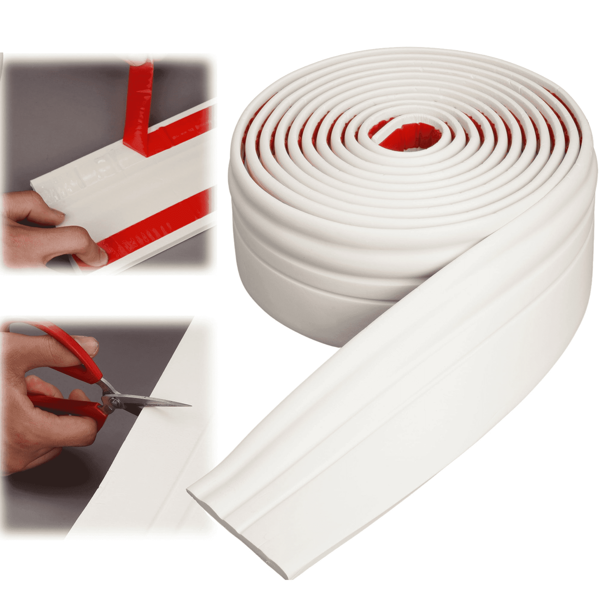 Gtouse Flexible Baseboard Molding Trim, Peel and Stick Self-Adhesive Design Vinyl Wall Base Trim Strips,16.4 ft x 3.9 in Caulk Floor, Chair Rail and More, White