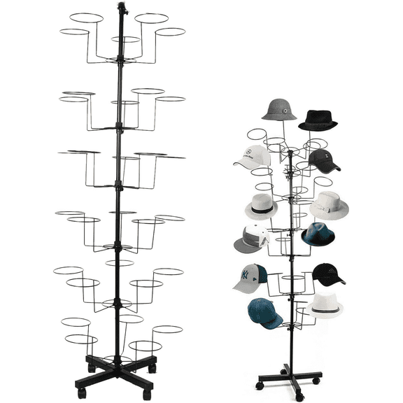 Gtouse Hat Rack, 6-Tier Rotating Hat Cap Display Stand, Floor Rotating Hat Display Rack, Height Adjustable Free Standing Metal Caps