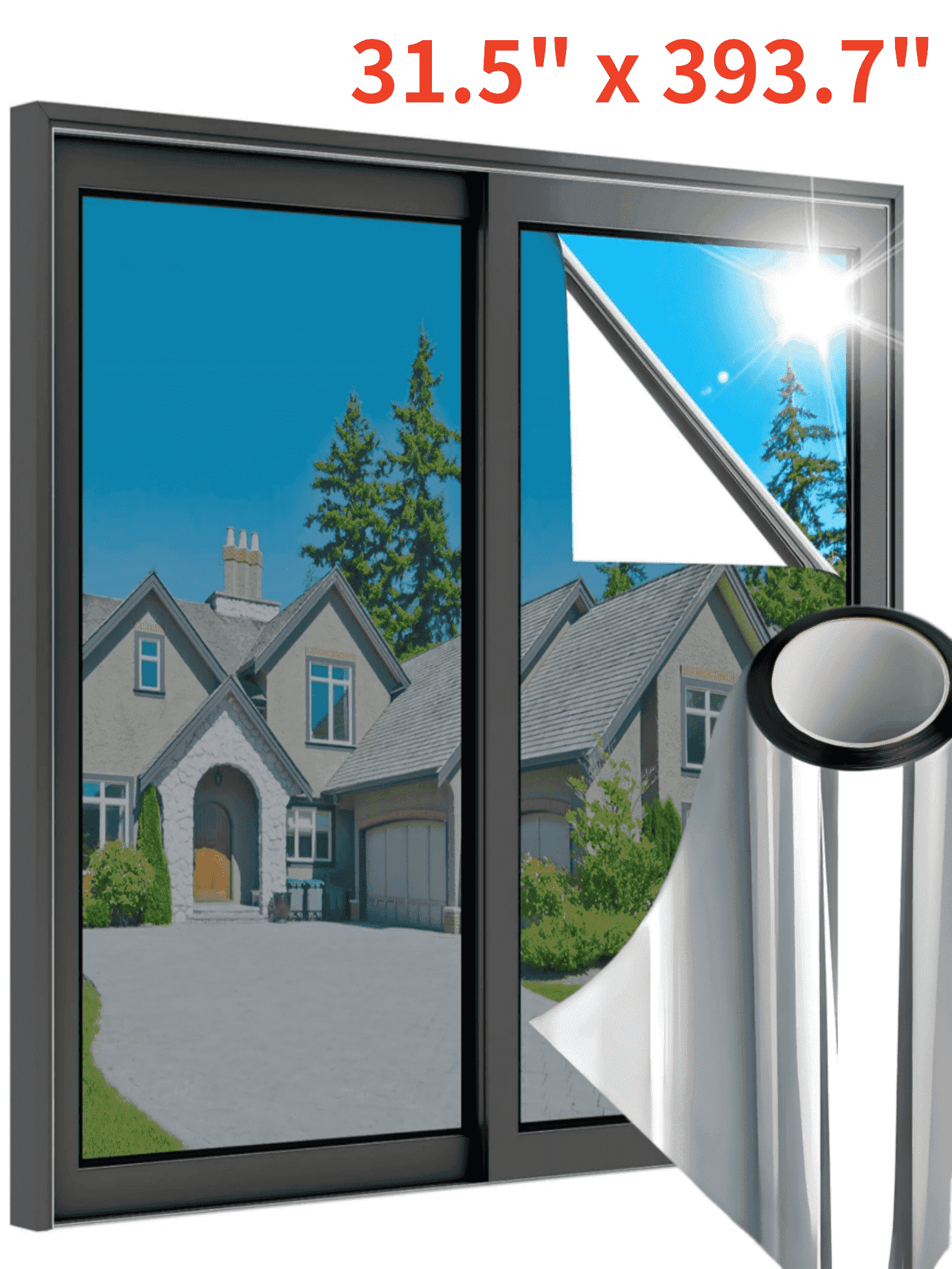 Gtouse One Way Window Privacy Film, Daytime Privacy Mirror Film, Anti UV Static Window Tint for Home and Office, 31.5" x 393.7", Silver