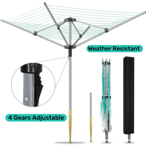 Gtouse Outdoor Umbrella Drying Rack, Adjustable Height Clothes Drying Rack 165 ft Clothesline, Gray