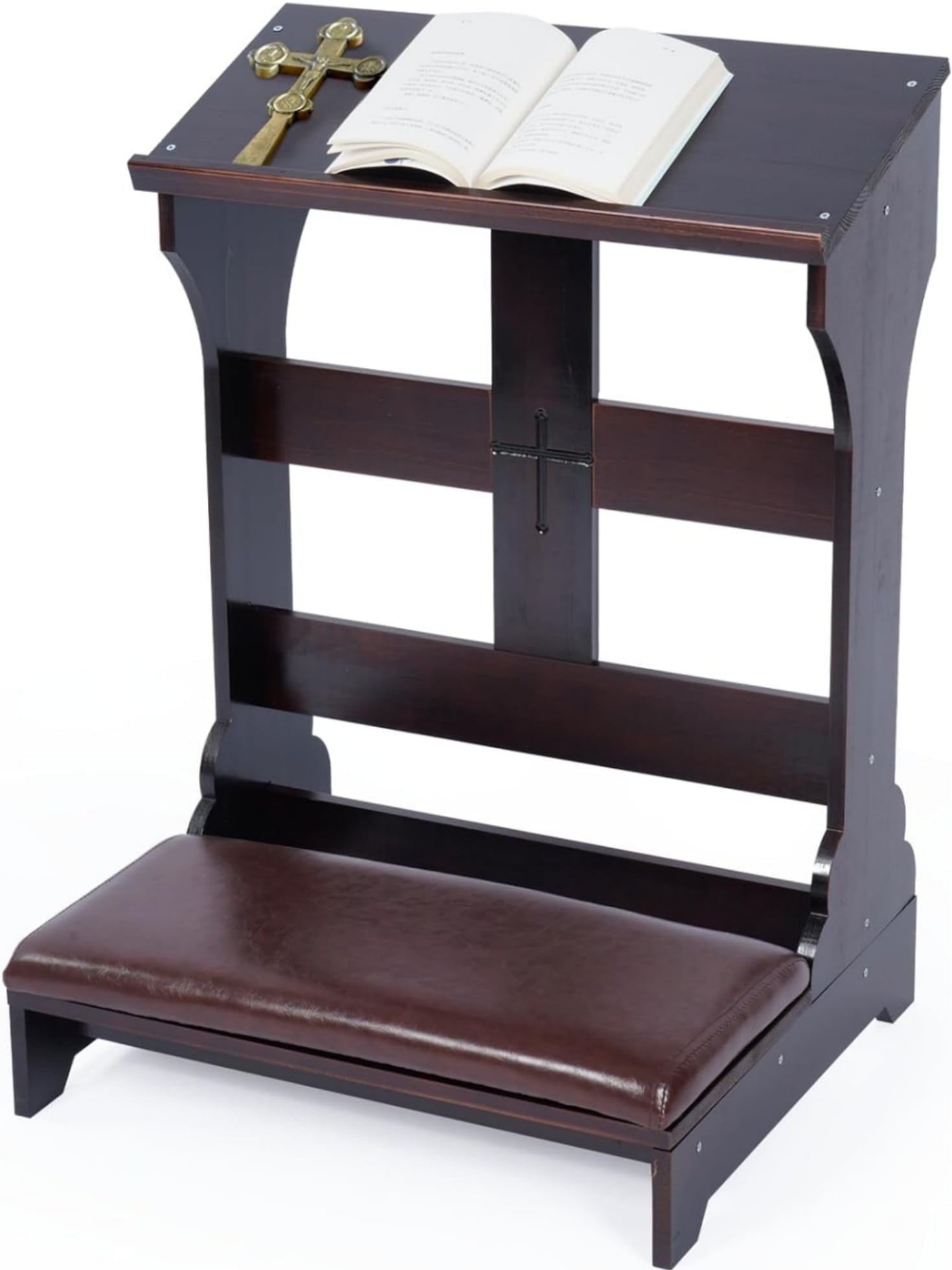 Gtouse Prayer Bench, Padded Prayer Kneeler with Book Shelf and Cushion, Prayer Table Chair Stool for Home & Church, 23.1" x 20.4" x 32.8"