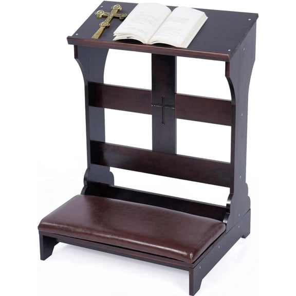 Gtouse Prayer Bench, Padded Prayer Kneeler with Book Shelf and Cushion, Prayer Table Chair Stool for Home & Church, 23.1" x 20.4" x 32.8"