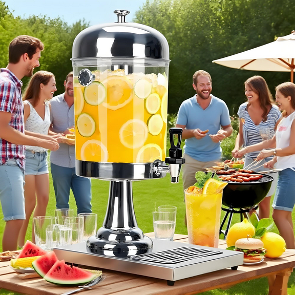 Gtouse 2.2 Gallon Stainless Steel Beverage Dispenser with Spigot & Ice Core – Leak-Proof Drink Dispenser for Party, BBQ, Wedding, Outdoor Picnic