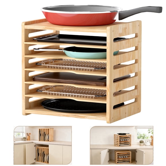 Gtouse Wooden Tray Dividers for Cabinets, 7 Tier Cookie Sheet Organizer, Kitchen Cabinet Organizer for Pots and Pans, Baking Tray