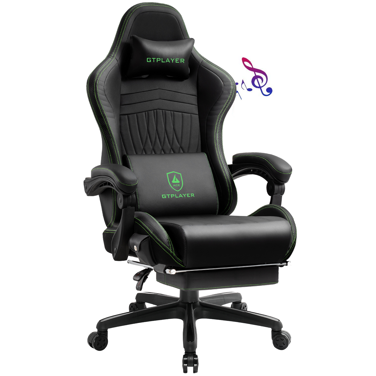 Gtplayer Pro Gaming Chair with Footrest, Dual Bluetooth 5.1 Speakers PVC Leather Recliner, Green - image 1 of 9