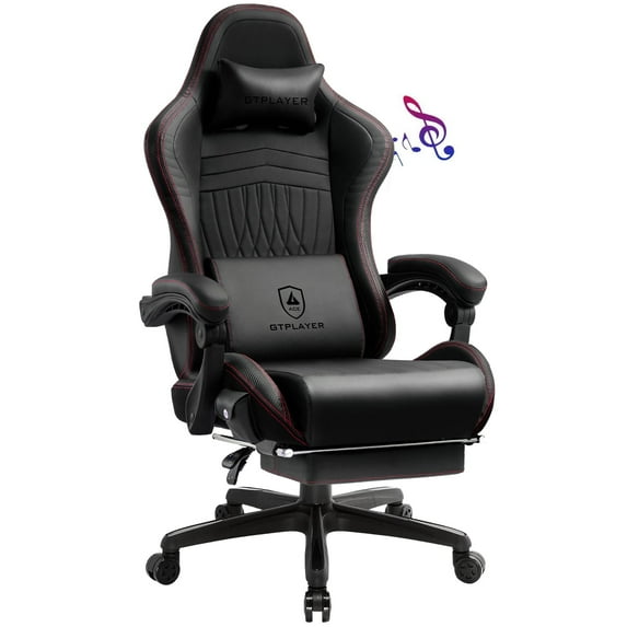 Gtplayer Pro Gaming Chair with Footrest, Dual Bluetooth 5.1 Speakers PVC Leather Recliner, Red