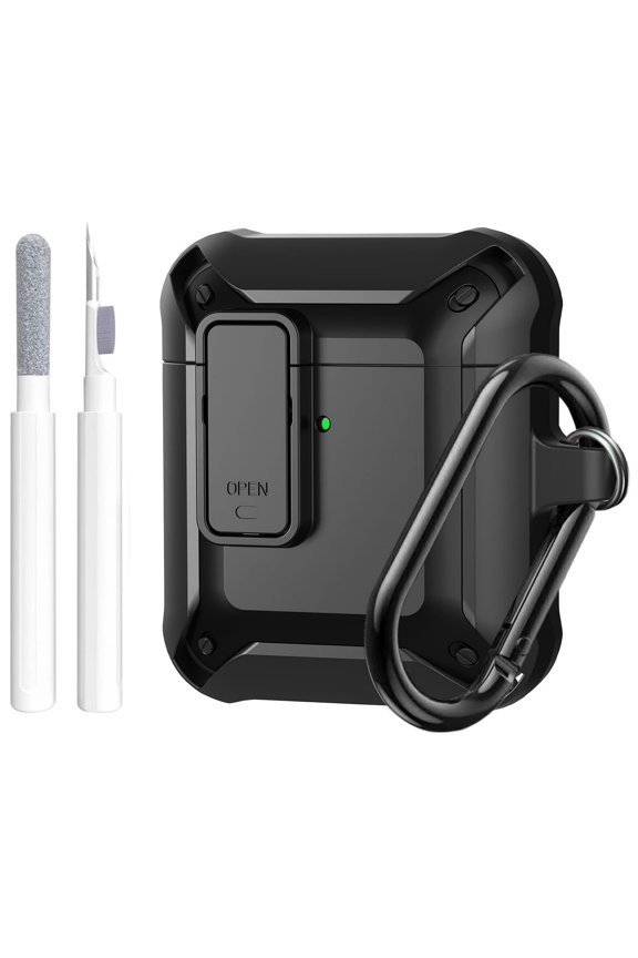 for AirPods 2 / 1 Case Cover with Lock Clip Keychain, Apple Air Pod 2nd / 1st Generation Hard Protective Shell with Carabiner & Cleaner kit (Charing Case & EarBuds Not Included)