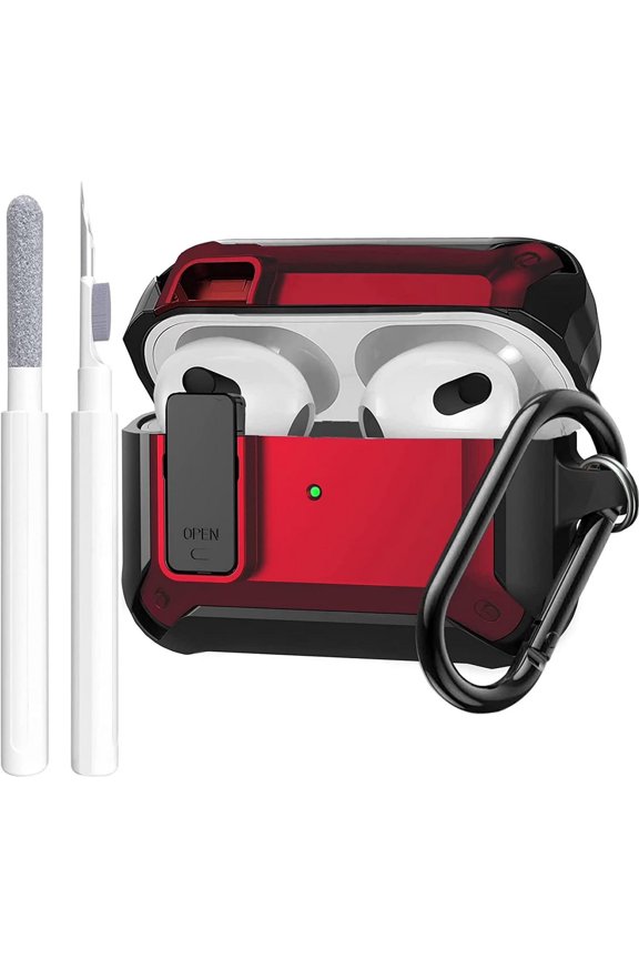 for AirPods 3 Case Cover with Lock Clip Keychain, Apple Air Pod 3rd Generation Hard Protective Shell with Carabiner & Cleaner kit (Charing Case & EarBuds Not Included)