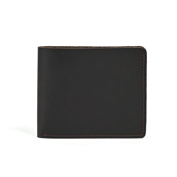 Crazy Horse Leather Wallet – Vintage Dark Brown, Horizontal 2-Fold, with Card Holder
