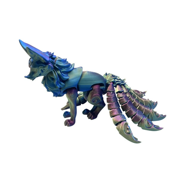 GuFamilya 3D Printed Nine Tailed Fox Model,Articulated Fly Fox Models,Flexible Joint Animal Model Figurines, Surprise Fantasy Gifts A